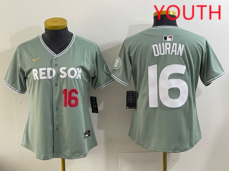 Youth 2025 Boston Red Sox 16 Duran Light Green Joint Name Nike MLB Jersey style 3